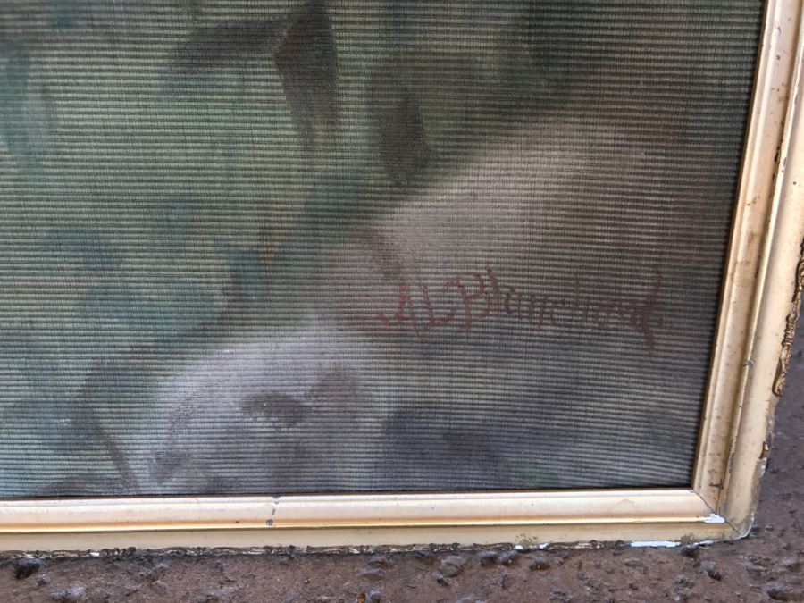 JUST ADDED - Large Antique Original Painting On Canvas Of Woman Surrounded By Cherubs Angels By Al Blanchard In Antique Gilded Wood Frame [Photo 14]