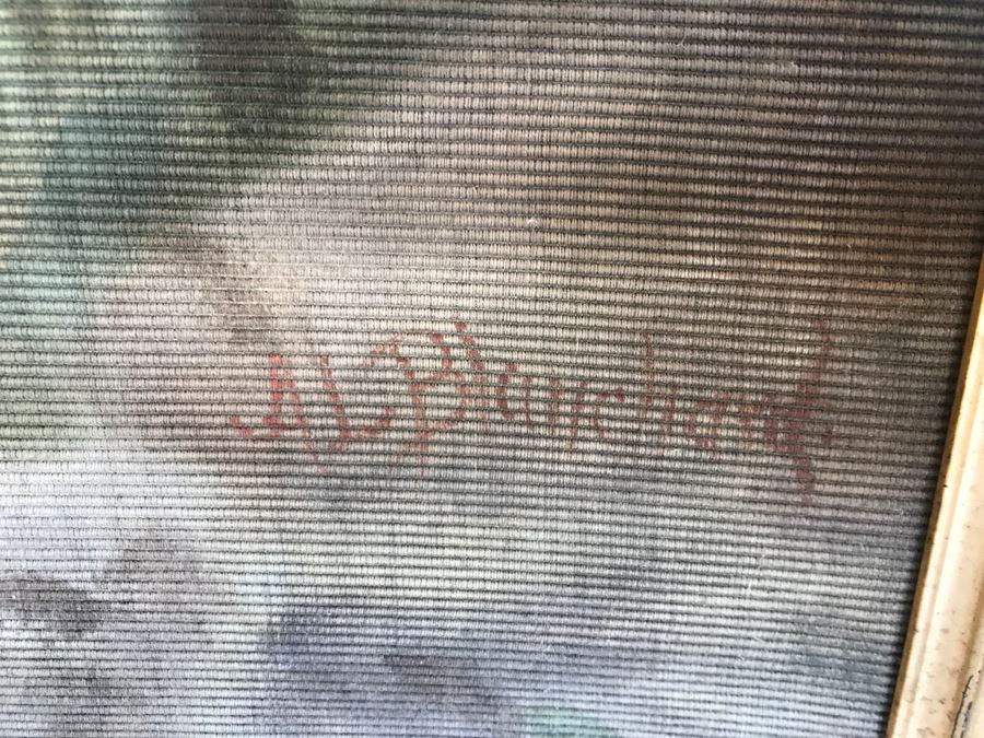 JUST ADDED - Large Antique Original Painting On Canvas Of Woman Surrounded By Cherubs Angels By Al Blanchard In Antique Gilded Wood Frame [Photo 15]