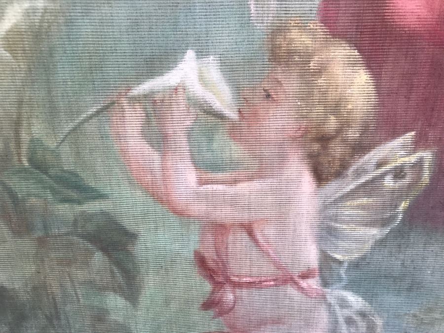 JUST ADDED - Large Antique Original Painting On Canvas Of Woman Surrounded By Cherubs Angels By Al Blanchard In Antique Gilded Wood Frame [Photo 11]