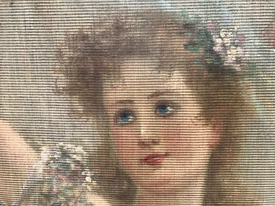 JUST ADDED - Large Antique Original Painting On Canvas Of Woman Surrounded By Cherubs Angels By Al Blanchard In Antique Gilded Wood Frame [Photo 20]