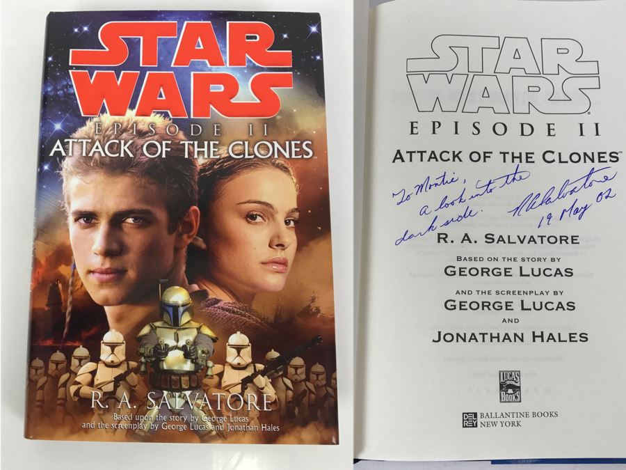 Signed First Edition 2002 Hardcover Book STAR WARS Episode II Attack Of The Clones By R.A. Salvatore [Photo 1]