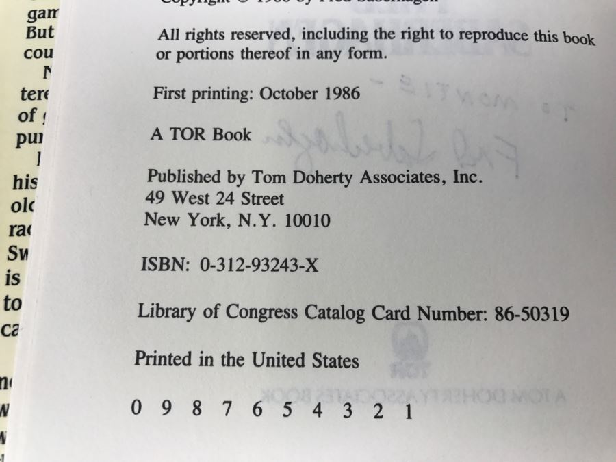 Signed First Printing 1986 Hardcover Book The First Book Of Lost Swords Woundhealer's Story By Fred Saberhagen [Photo 9]
