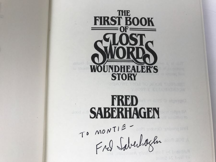 Signed First Printing 1986 Hardcover Book The First Book Of Lost Swords Woundhealer's Story By Fred Saberhagen [Photo 6]