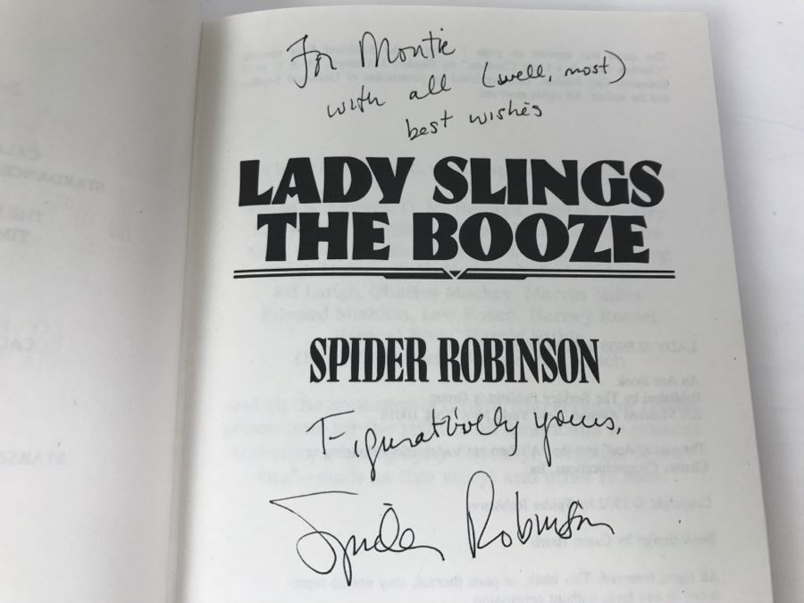 Signed First Edition 1992 Hardcover Book Lady Slings The Booze By Spider Robinson [Photo 6]