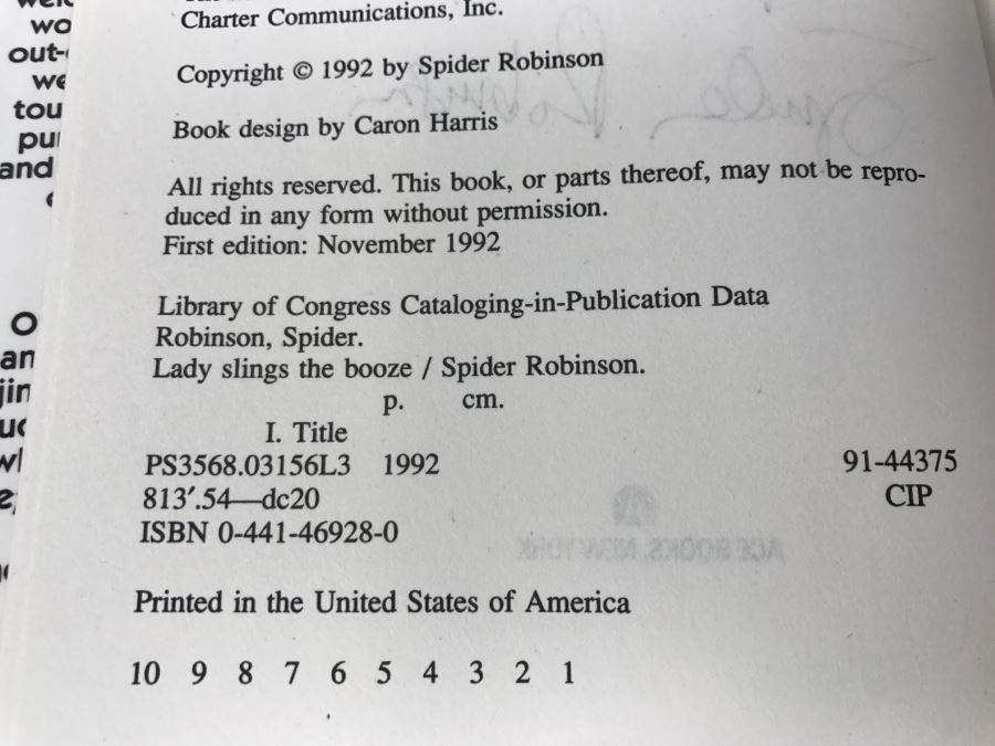 Signed First Edition 1992 Hardcover Book Lady Slings The Booze By Spider Robinson [Photo 11]