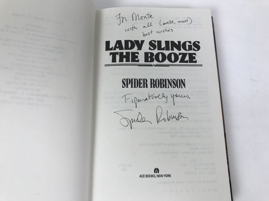 Signed First Edition 1992 Hardcover Book Lady Slings The Booze By Spider Robinson [Photo 5]