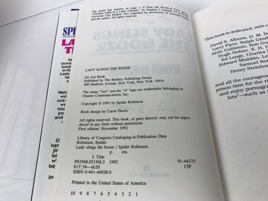 Signed First Edition 1992 Hardcover Book Lady Slings The Booze By Spider Robinson [Photo 9]