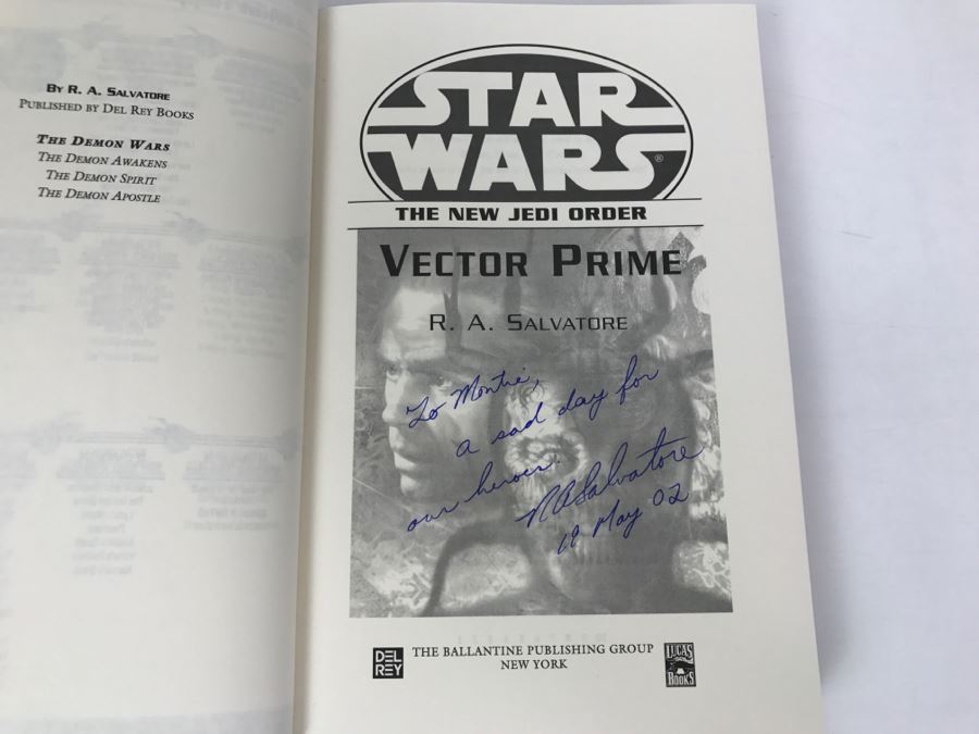 Signed First Edition 1999 Hardcover Book STAR WARS The New Jedi Order Vector Prime By R.A. Salvatore [Photo 5]