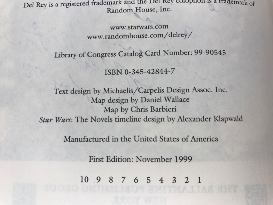 Signed First Edition 1999 Hardcover Book STAR WARS The New Jedi Order Vector Prime By R.A. Salvatore [Photo 9]