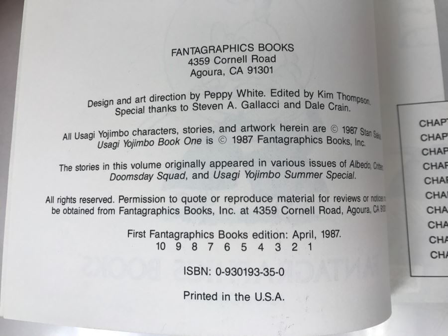 Signed First Fantagraphics Books Edition 1987 USAGI YOJIMBO Book One By Stan Sakai Signed With Hand Illustration [Photo 10]