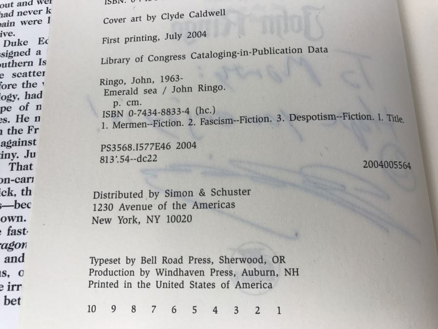Signed First Printing 2004 Hardcover Book Emerald Sea By John Ringo [Photo 8]