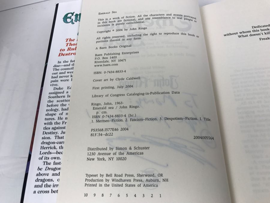 Signed First Printing 2004 Hardcover Book Emerald Sea By John Ringo [Photo 7]