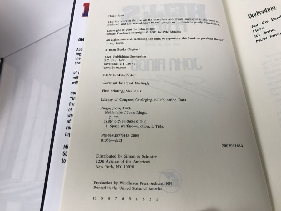 Signed First Printing 2003 Hardcover Book Hell's Faire By John Ringo [Photo 9]