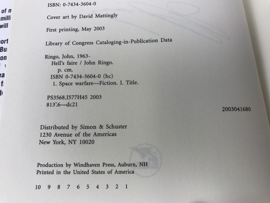 Signed First Printing 2003 Hardcover Book Hell's Faire By John Ringo [Photo 10]