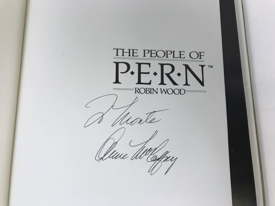 Signed First Edition 1988 Hardcover Book The People Of Pern By Robin Wood And Anne McCaffrey - Signed By Anne McCaffrey [Photo 6]