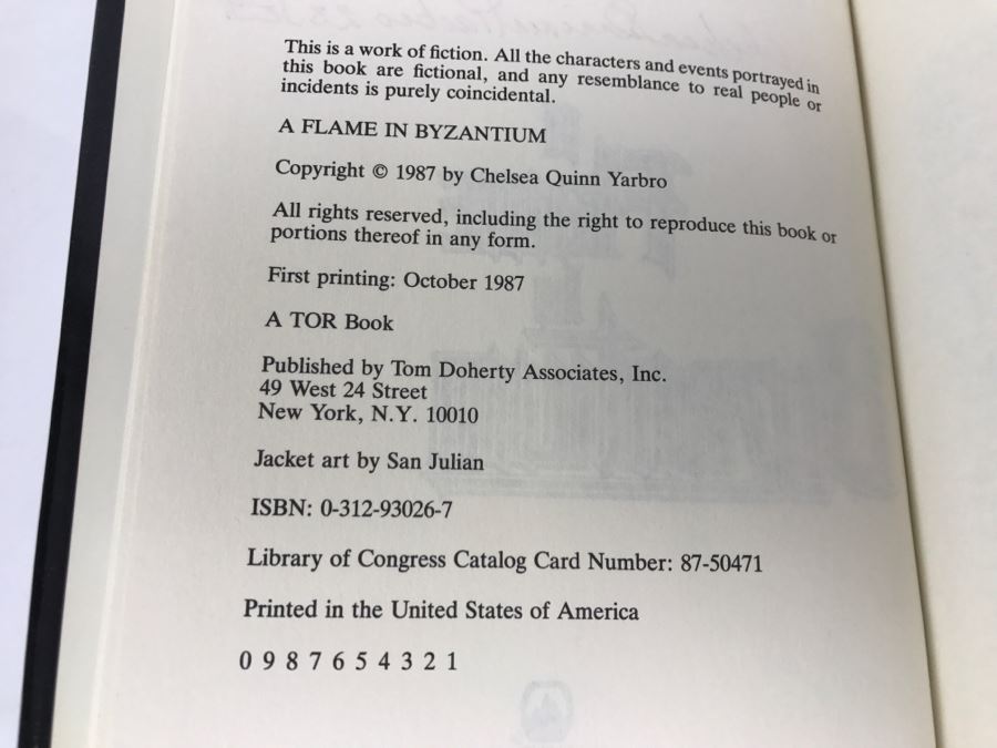 Signed First Printing 1987 Hardcover Book A Flame In Byzantium By Chelsea Quinn Yarbro [Photo 8]