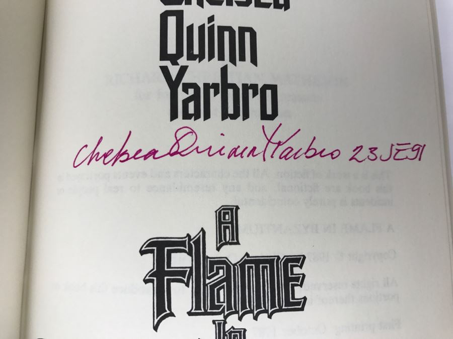 Signed First Printing 1987 Hardcover Book A Flame In Byzantium By Chelsea Quinn Yarbro [Photo 7]