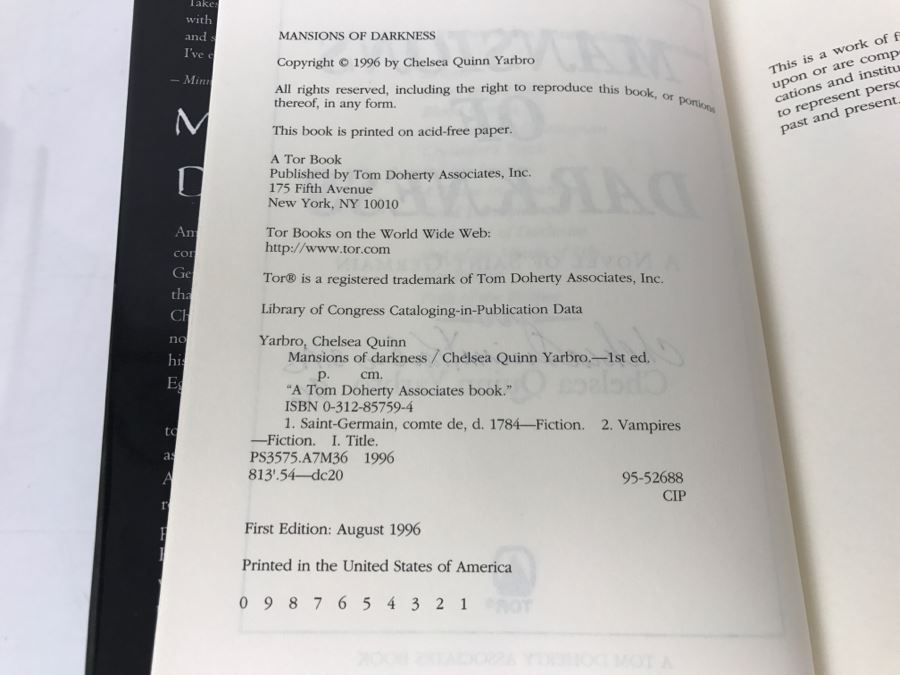 Signed First Edition 1996 Hardcover Book Mansions Of Darkness By Chelsea Quinn Yarbro [Photo 8]