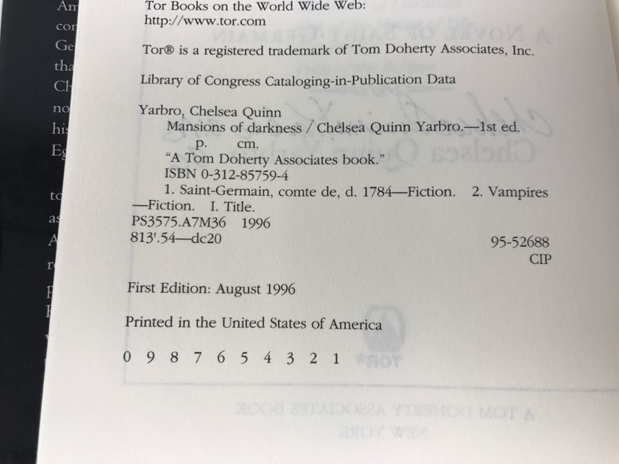 Signed First Edition 1996 Hardcover Book Mansions Of Darkness By Chelsea Quinn Yarbro [Photo 9]