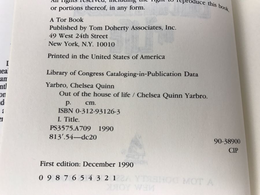 Signed First Edition 1990 Hardcover Book Out Of The House Of Life By Chelsea Quinn Yarbro [Photo 8]