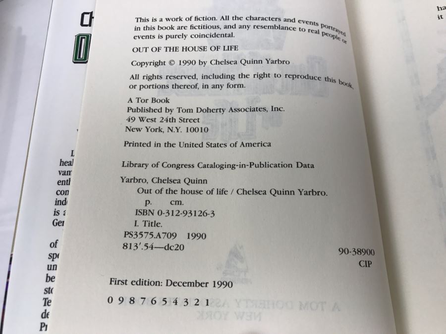 Signed First Edition 1990 Hardcover Book Out Of The House Of Life By Chelsea Quinn Yarbro [Photo 7]