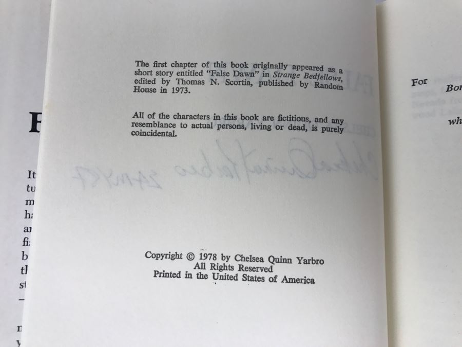 Signed Hardback Book False Dawn By Chelsea Quinn Yarbro [Photo 7]