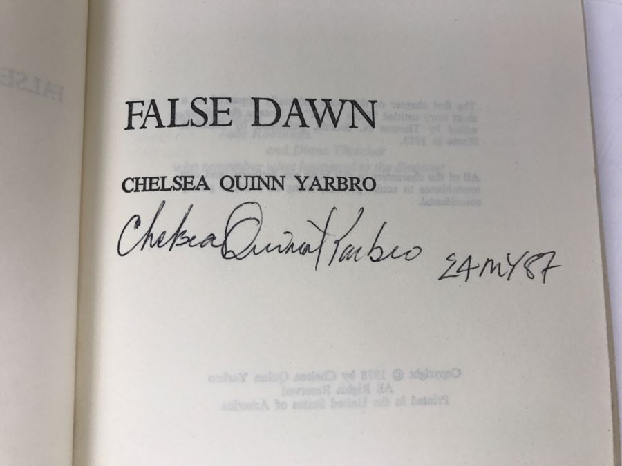 Signed Hardback Book False Dawn By Chelsea Quinn Yarbro