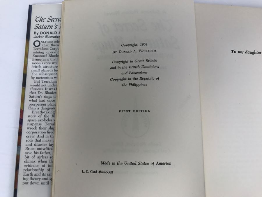 Vintage 1954 First Edition Hardcover Book The Secret Of Saturn's Rings By Donald A. Wollheim Science Fiction Novel [Photo 7]