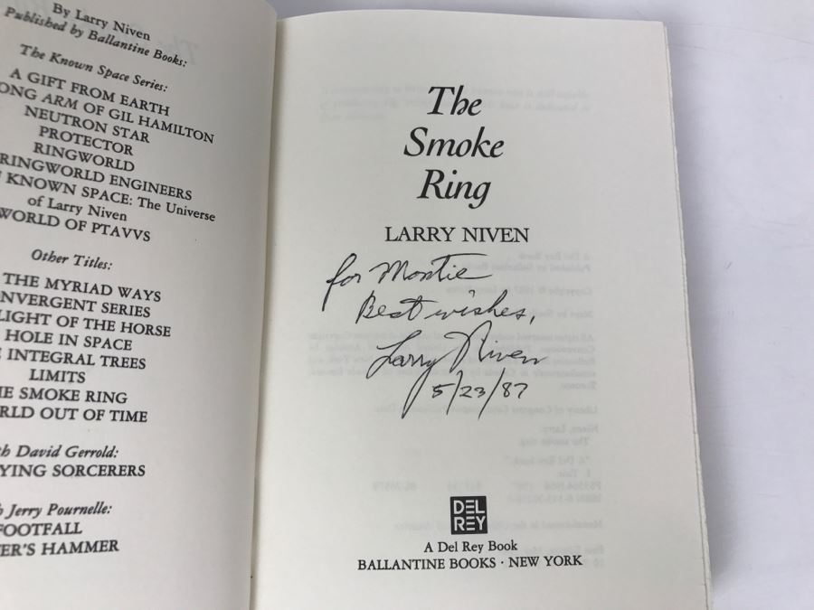 Signed First Edition 1987 Hardcover Book The Smoke Ring By Larry Niven [Photo 5]