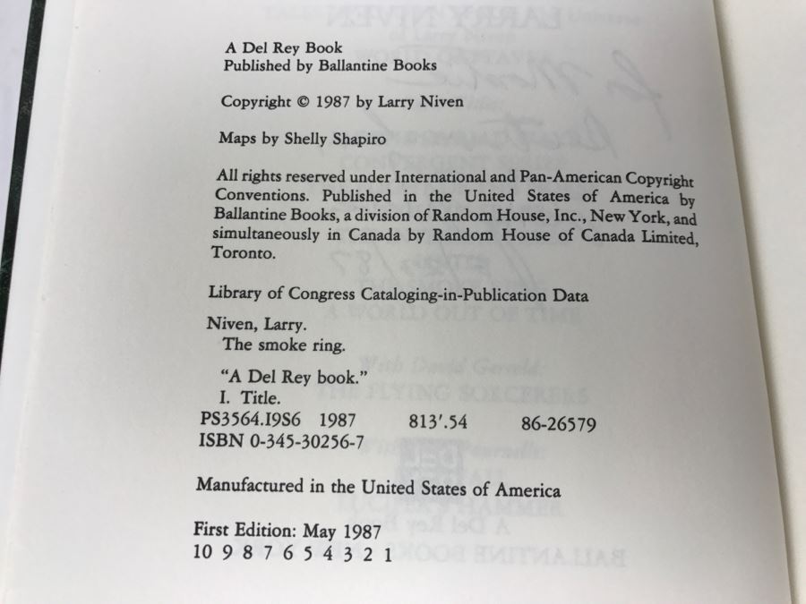 Signed First Edition 1987 Hardcover Book The Smoke Ring By Larry Niven [Photo 9]