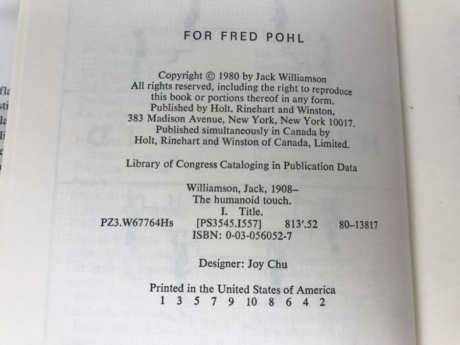 Signed 1980 Hardcover Book The Humanoid Touch By Jack Williamson [Photo 8]