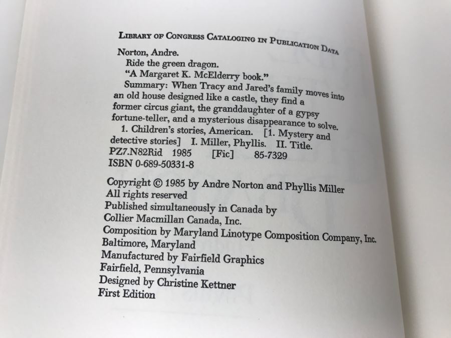 Signed First Edition 1985 Hardcover Book Ride The Green Dragon By Andre Norton And Phyllis Miller (Signed By Andre Norton) [Photo 8]