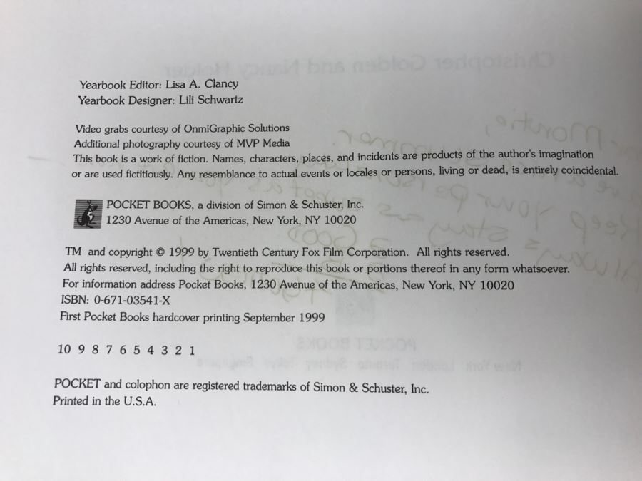 First Pocket Books Hardcover Printing 1999 Buffy The Vampire Slayer Sunnydale High Yearbook By Christopher Golden And Nancy Holder (Signed By Mystery Person) [Photo 8]