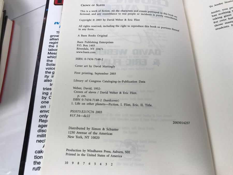 Signed First Printing 2003 Hardcover Book Crown Of Slaves By David Weber And Eric Flint - Signed By David Weber [Photo 7]