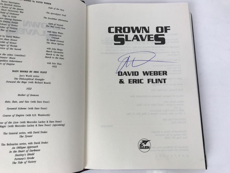 Signed First Printing 2003 Hardcover Book Crown Of Slaves By David Weber And Eric Flint - Signed By David Weber [Photo 5]