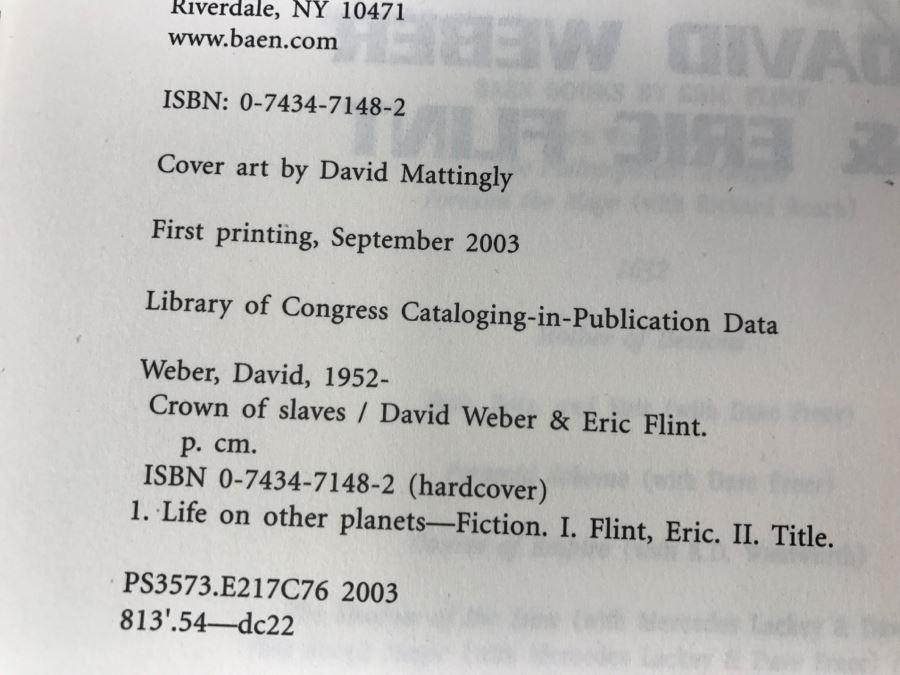 Signed First Printing 2003 Hardcover Book Crown Of Slaves By David Weber And Eric Flint - Signed By David Weber [Photo 9]