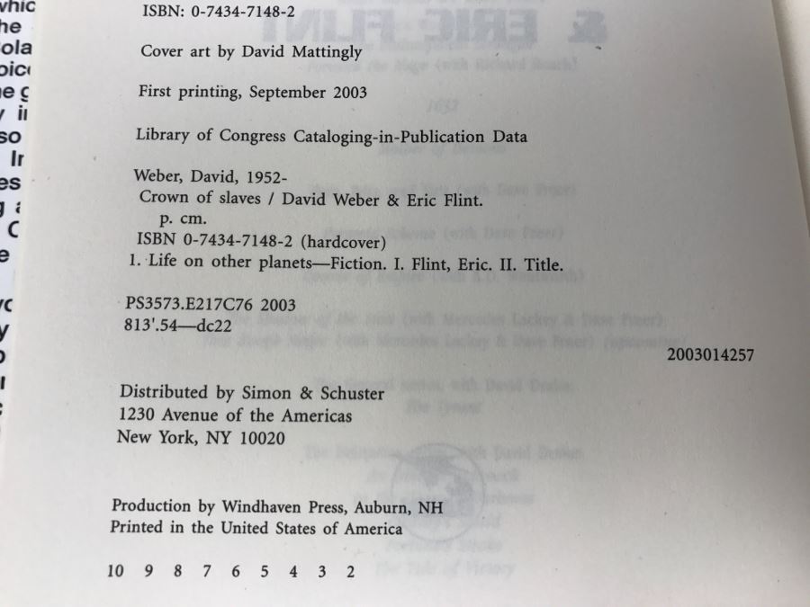 Signed First Printing 2003 Hardcover Book Crown Of Slaves By David Weber And Eric Flint - Signed By David Weber [Photo 8]
