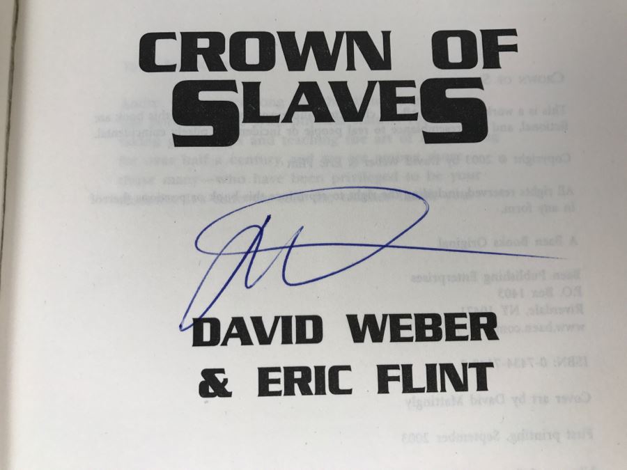 Signed First Printing 2003 Hardcover Book Crown Of Slaves By David Weber And Eric Flint - Signed By David Weber [Photo 6]