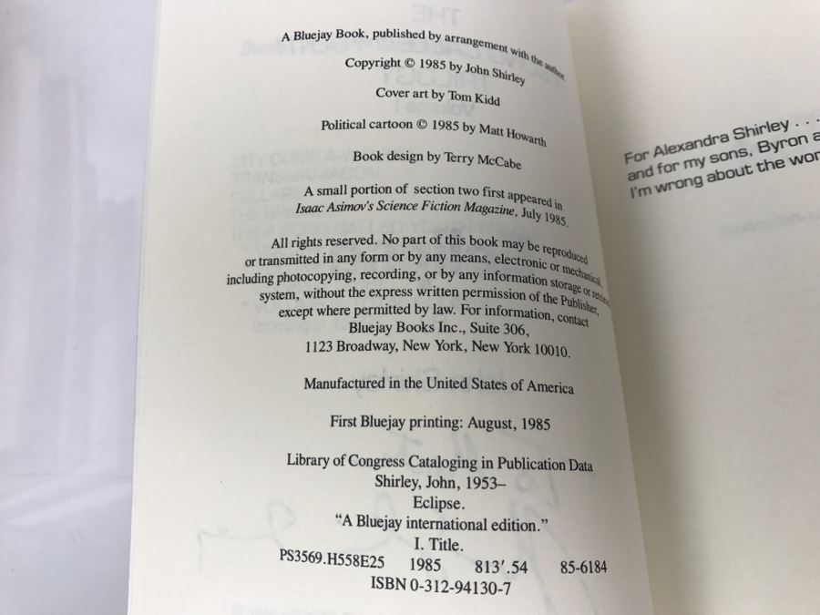 Signed First Bluejay Printing 1985 Hardcover Book Eclipse Volume One A Song Called Youth By John Shirley [Photo 8]
