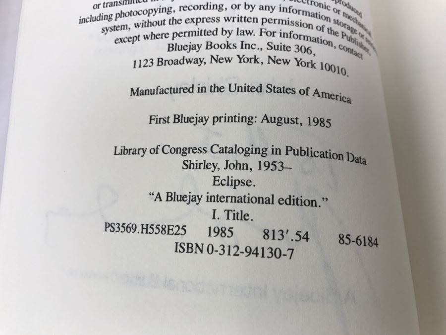 Signed First Bluejay Printing 1985 Hardcover Book Eclipse Volume One A Song Called Youth By John Shirley [Photo 9]