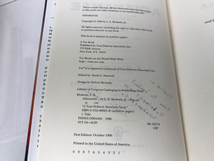 Signed First Edition 1996 Hardcover Book Adiamante By L.E. Modesitt, Jr. [Photo 8]