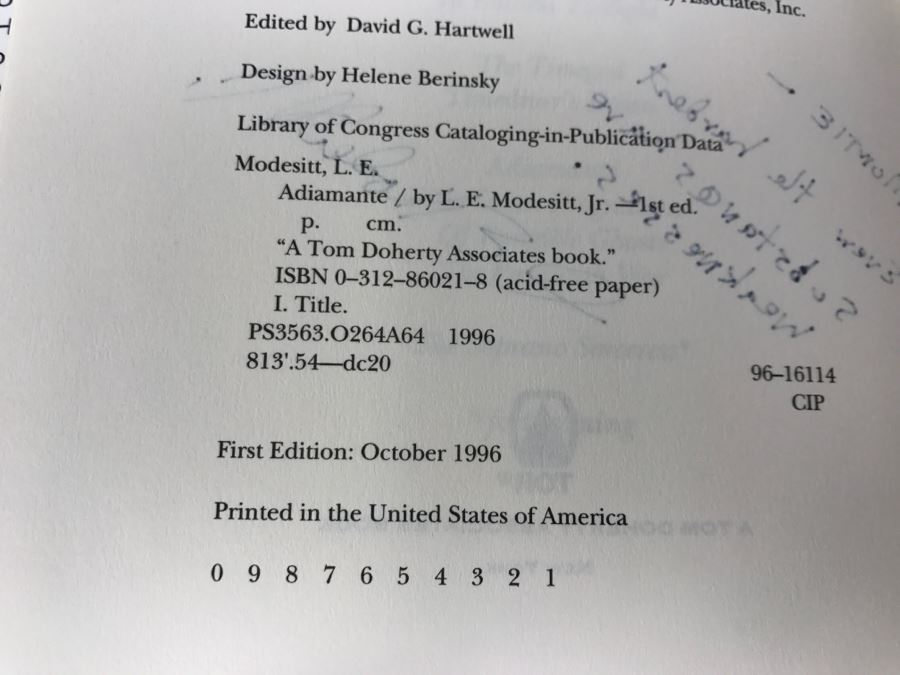 Signed First Edition 1996 Hardcover Book Adiamante By L.E. Modesitt, Jr. [Photo 10]