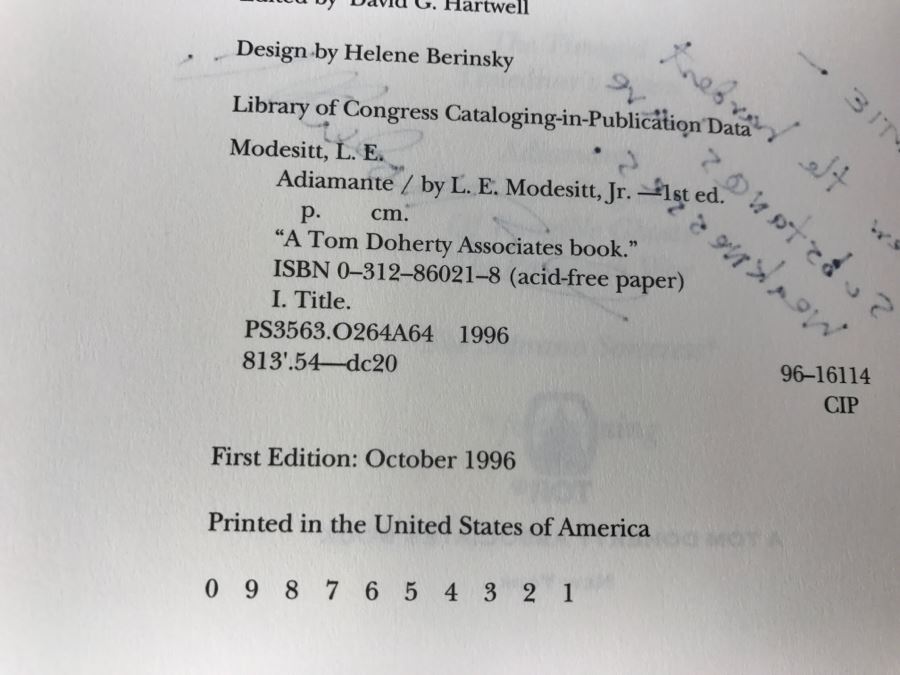 Signed First Edition 1996 Hardcover Book Adiamante By L.E. Modesitt, Jr. [Photo 9]