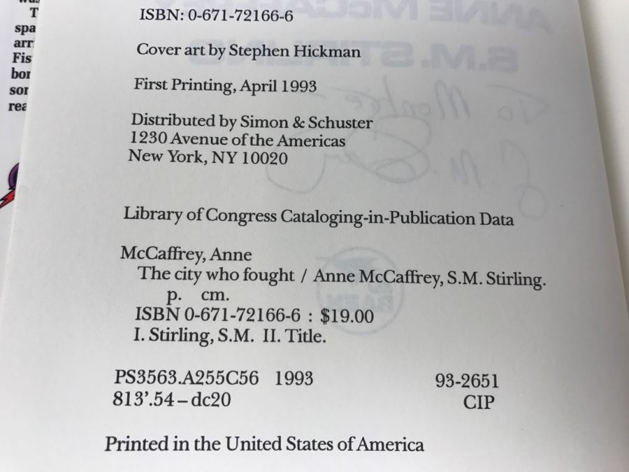 Signed First Printing 1993 Hardcover Book The City Who Fought By Anne McCaffrey And S.M. Stirling (Signed By S.M. Stirling) [Photo 9]