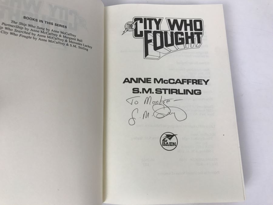 Signed First Printing 1993 Hardcover Book The City Who Fought By Anne McCaffrey And S.M. Stirling (Signed By S.M. Stirling) [Photo 5]