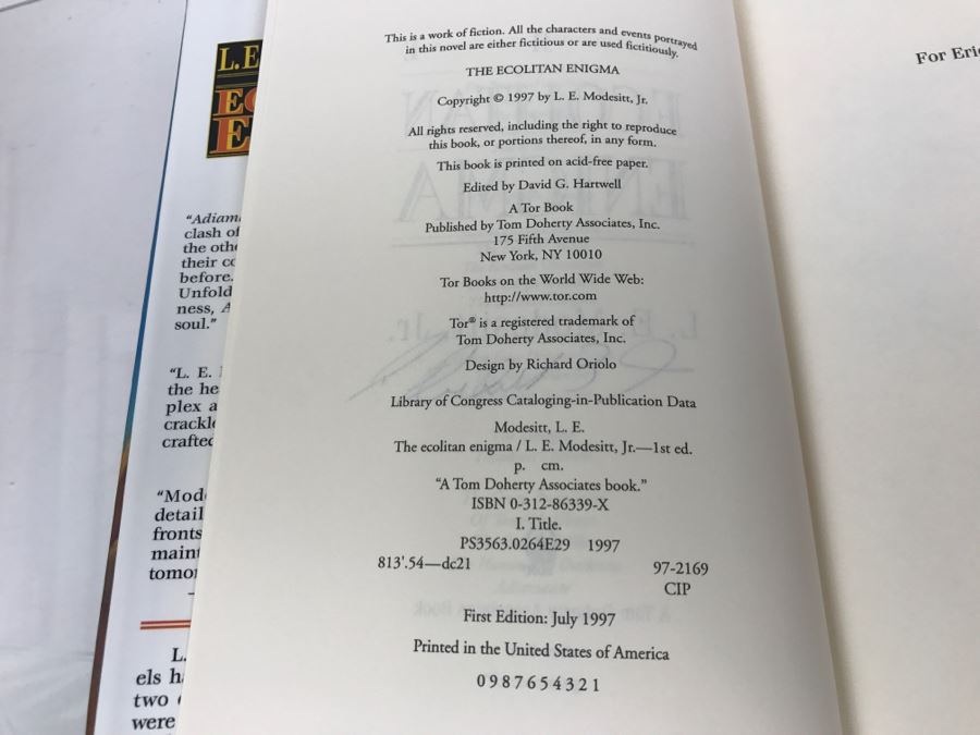 Signed First Edition 1997 Hardcover Book The Ecolitan Enigma By L.E. Modesitt, Jr. [Photo 8]