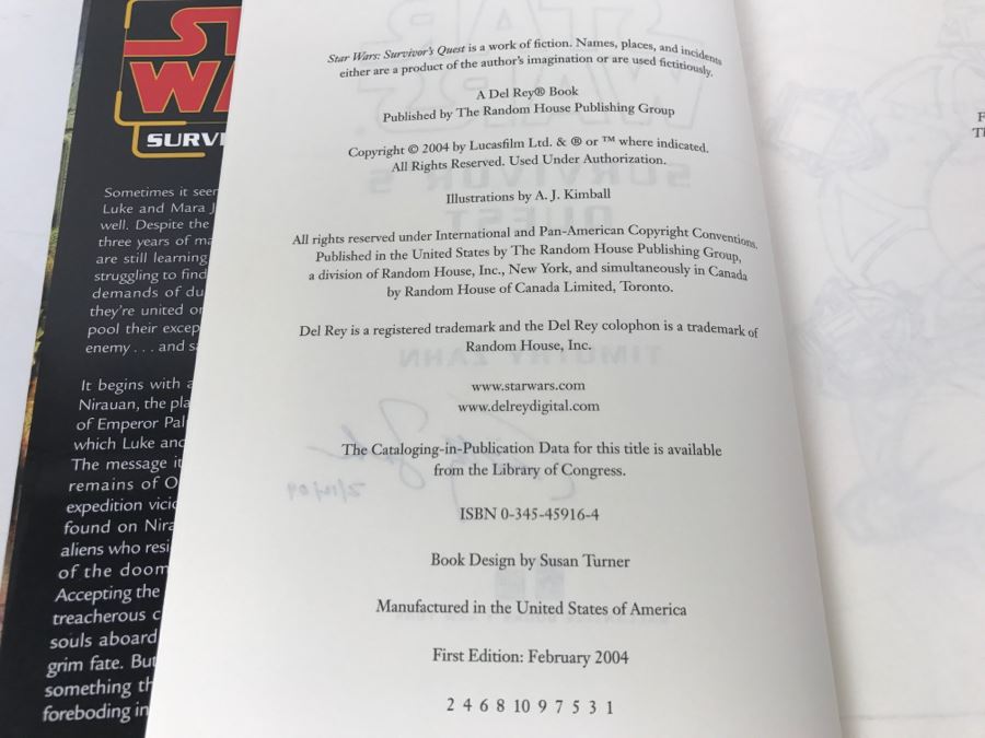 Signed First Edition 2004 Hardcover Book STAR WARS Survivor's Quest By Timothy Zahn [Photo 8]