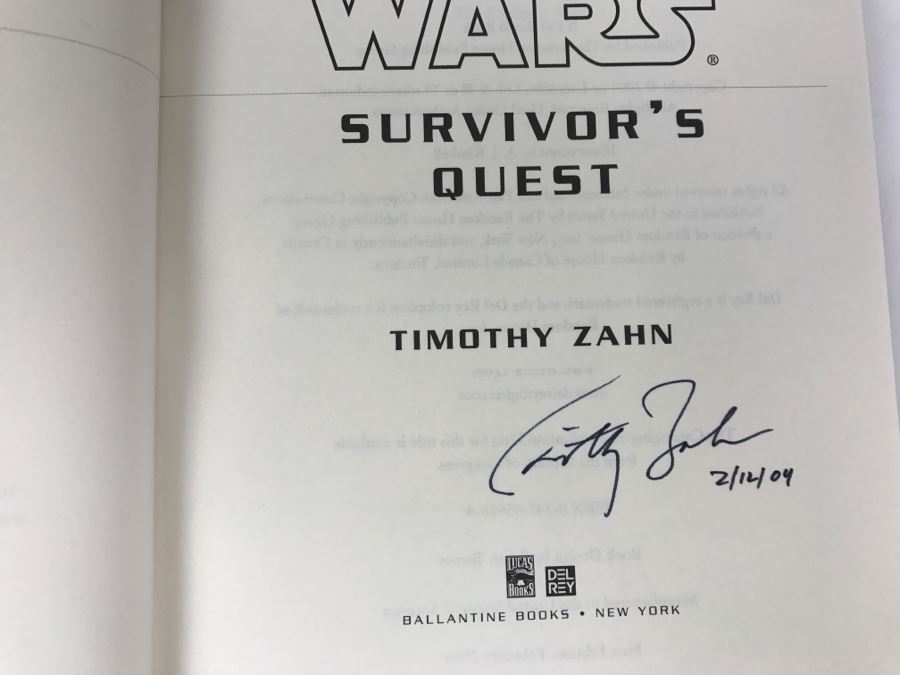 Signed First Edition 2004 Hardcover Book STAR WARS Survivor's Quest By Timothy Zahn [Photo 6]