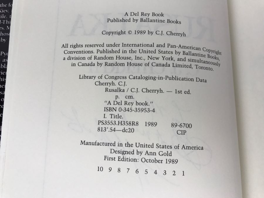 Signed First Edition 1989 Hardcover Book Rusalka By C.J. Cherryh [Photo 8]