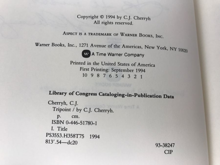 Signed First Printing 1994 Hardcover Book Tripoint By C.J. Cherryh [Photo 8]